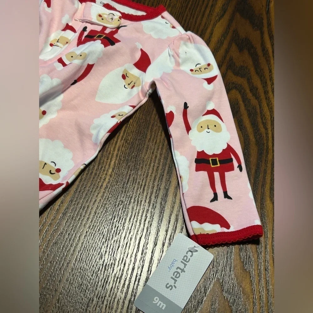 Carter's santa Christmas pajamas Footed Coverall baby girl 9M bundle holiday NWT